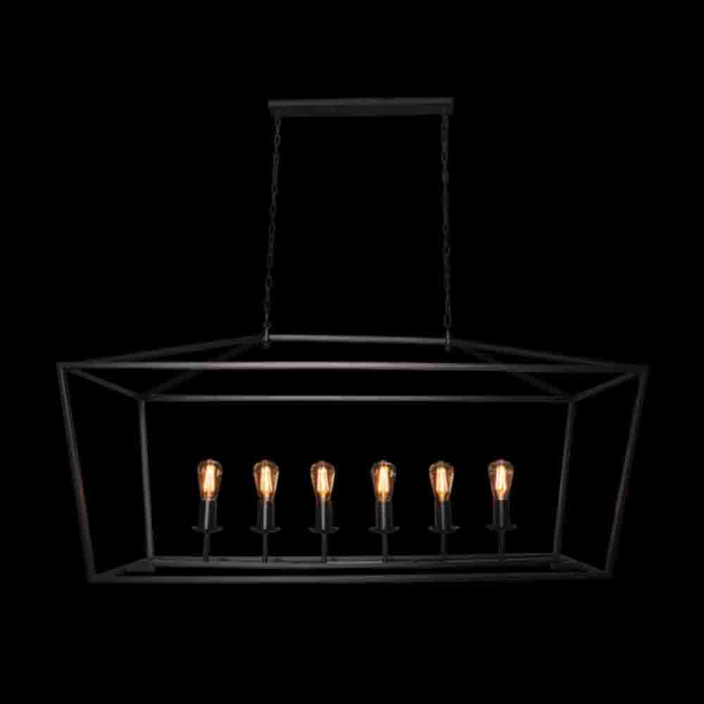 K. Light Ranch Rectangular 6 Light Pendant E27 40W - Black