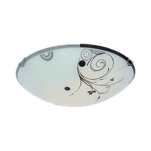 Spiral Floral Patterned Frosted Glass with Chrome Clips Ceiling Light 300mm