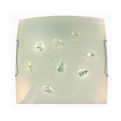 Bright Star Frosted Floral Patterned Glass with Crystals and Polished Chrome Clips