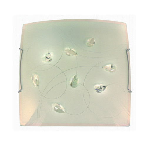 Frosted Floral Patterned Glass with Crystals and Polished Chrome Clips