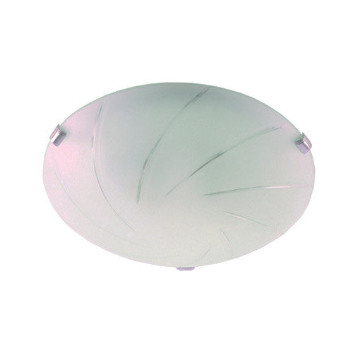 Bright Star Metal Base with linear Patterned Frosted Glass and Chrome Clips Ceiling Light 300mm