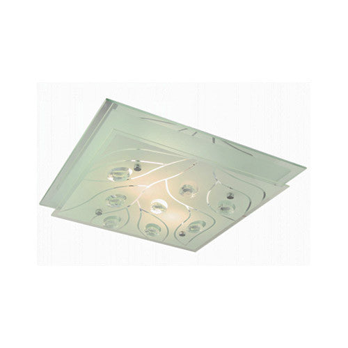 Polished Chrome with Frosted Glass and Crystals Square Ceiling Light 420mm