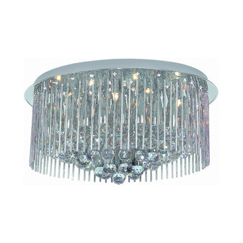 Polished Chrome Flush Mount Ceiling Fitting with Glass and Crystals 600mm