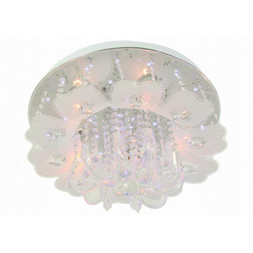 Bright Star Polished Chrome LED Ceiling Fitting with Frosted Patterned Glass and Acrylic Crystals 500mm