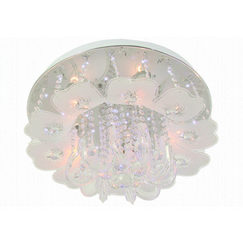 Polished Chrome LED Ceiling Fitting with Frosted Patterned Glass and Acrylic Crystals 500mm