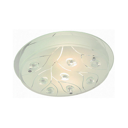 Polished Chrome with Frosted Glass and Crystals Circular Ceiling Light 420mm