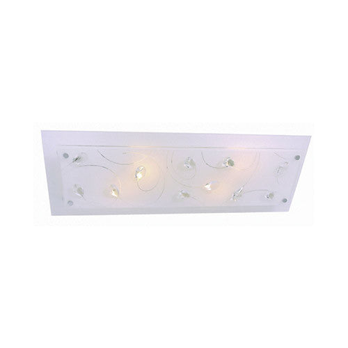 White Patterned Glass with Clear Acrylic Crystals Rectangular Ceiling Light