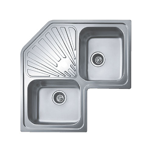 Teka Classic Angular Double Bowl Corner Inset Sink - Stainless Steel