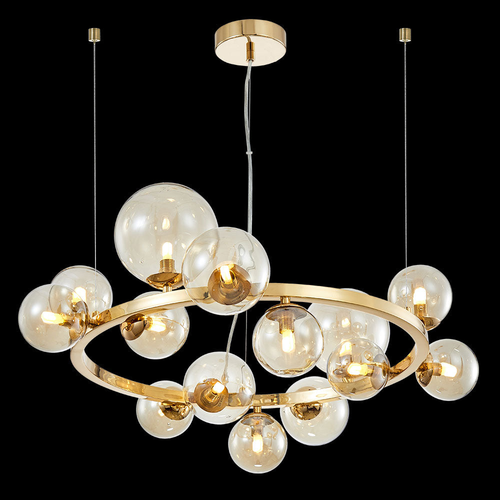 K. Light Bubble Small Glass LED Chandelier - Cognac / Gold
