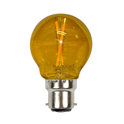 LED Coloured Filament Golf Ball Bulb B22 2W - Yellow