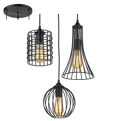 Radiant 3 Light Metal 60W Cluster Pendant - Black
