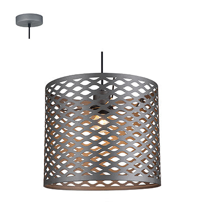Cylindrical 28W Caged Metal Pendant - Grey