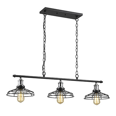 Radiant Grid- Iron 3 Light Black Chrome Pendant