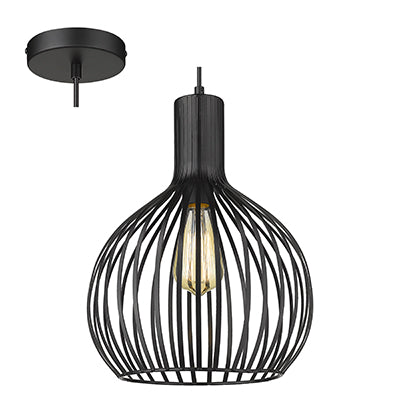 Radiant Metal Caged 60W Bell Pendant - Black